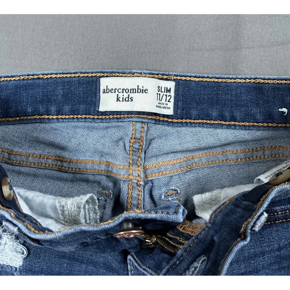 Abercrombie Kids Slim Fit Distressed Blue Jeans‎ Size 11/12 Adjustable Waist